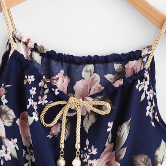 Braided Bead Strap Tie Froral Print Dress - Picture 2 of 6